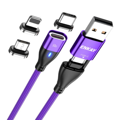 ENKAY 6-in-1 PD60W USB-A / Type-C to Type-C / 8 Pin / Micro USB Magnetic Fast Charging Cable, Cable Length:2m(Purple) - Charging Cable & Head by ENKAY | Online Shopping South Africa | PMC Jewellery | Buy Now Pay Later Mobicred