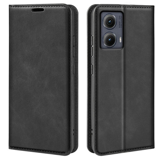 For Motorola Edge 5G 2024 Retro-skin Magnetic Suction Leather Phone Case(Black) - Motorola Cases by PMC Jewellery | Online Shopping South Africa | PMC Jewellery | Buy Now Pay Later Mobicred