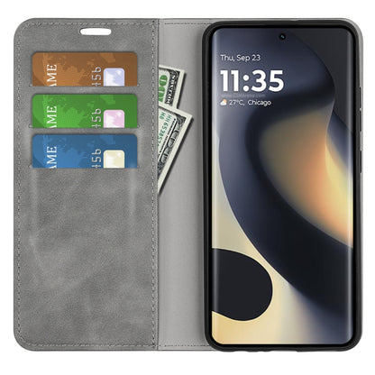 For Motorola Edge 5G 2024 Retro-skin Magnetic Suction Leather Phone Case(Grey) - Motorola Cases by PMC Jewellery | Online Shopping South Africa | PMC Jewellery | Buy Now Pay Later Mobicred