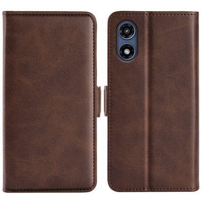 For Motorola Moto G Play 2024 Dual-side Magnetic Buckle Horizontal Flip Leather Phone Case(Brown) - Motorola Cases by PMC Jewellery | Online Shopping South Africa | PMC Jewellery | Buy Now Pay Later Mobicred