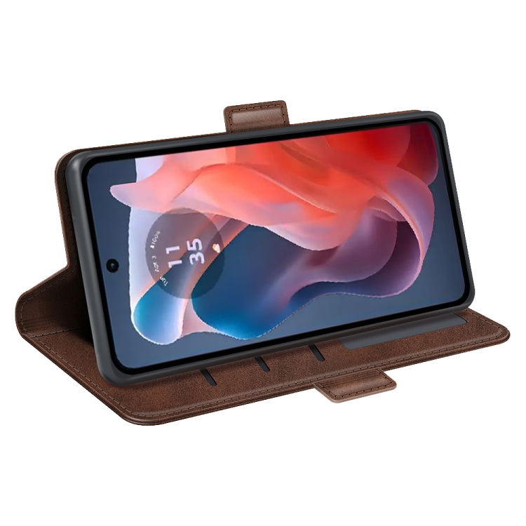 For Motorola Moto G Play 2024 Dual-side Magnetic Buckle Horizontal Flip Leather Phone Case(Brown) - Motorola Cases by PMC Jewellery | Online Shopping South Africa | PMC Jewellery | Buy Now Pay Later Mobicred