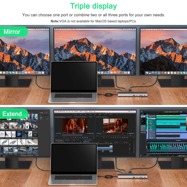 Wavlink UMD03 Triple Display Adapter Type-C Hub 12 in 1 Docking Station - free shipping - PMC TechLife - Order now!