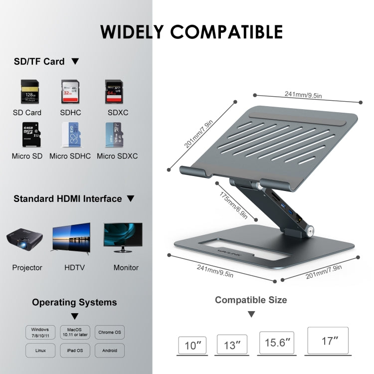 Wavlink UMD07 Adjustable Aluminum Ergonomic Portable Laptop Stand Type-C Docking Station - free shipping - PMC Jewellery - Order now!