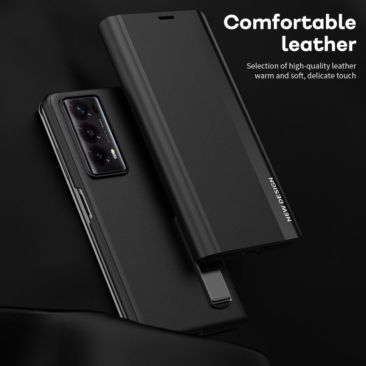 For Honor Magic V2 Side Electroplated Adsorption Leather Phone Case(Black) - Honor Cases by PMC Jewellery | Online Shopping South Africa | PMC Jewellery