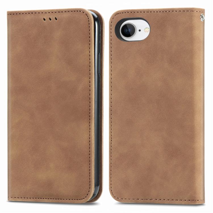 For iPhone 16e Retro Skin Feel Magnetic Flip Leather Phone Case(Brown) - iPhone 16e Cases by PMC TechLife | Online Shopping South Africa | PMC TechLife | Buy Now Pay Later Mobicred