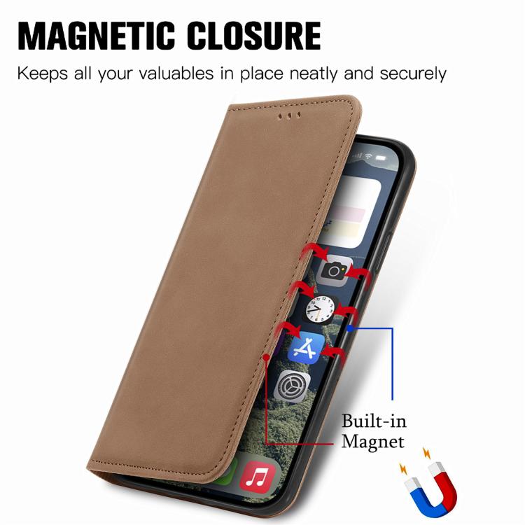 For iPhone 16e Retro Skin Feel Magnetic Flip Leather Phone Case(Brown) - iPhone 16e Cases by PMC TechLife | Online Shopping South Africa | PMC TechLife | Buy Now Pay Later Mobicred
