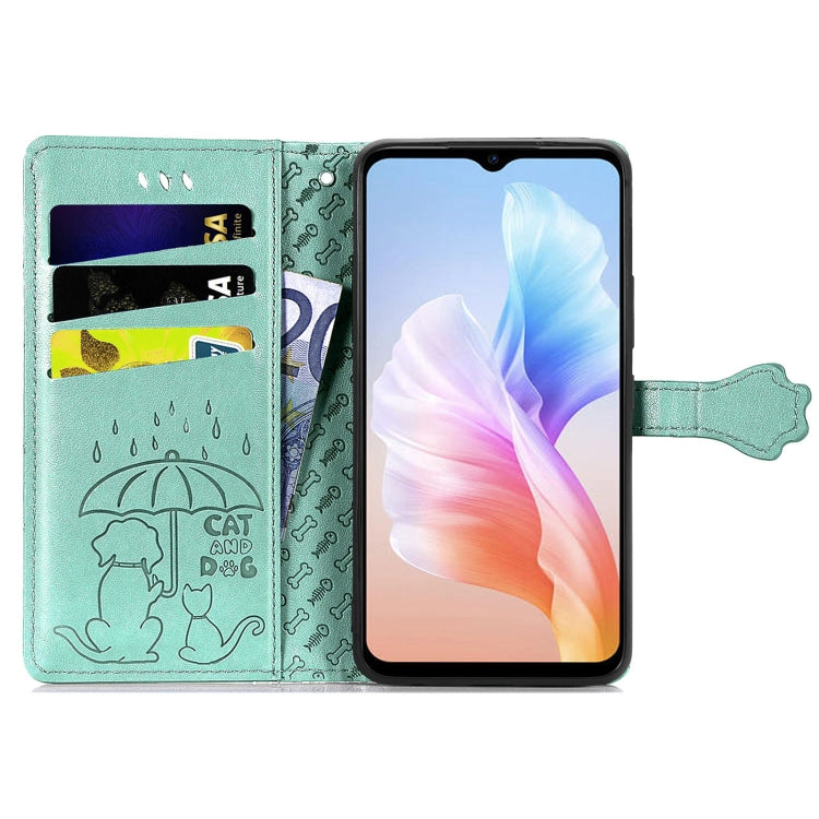 For DOOGEE X98 Pro / X98 Cat and Dog Embossed Leather Phone Case(Green) - Doogee Cases by PMC Jewellery | Online Shopping South Africa | PMC Jewellery | Buy Now Pay Later Mobicred