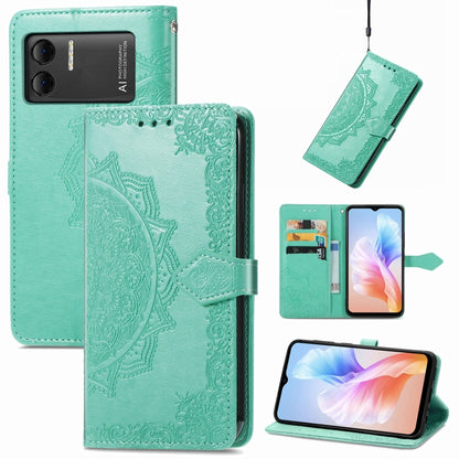 For DOOGEE X98 Pro / X98 Mandala Flower Embossed Leather Phone Case(Green) - Doogee Cases by PMC Jewellery | Online Shopping South Africa | PMC Jewellery | Buy Now Pay Later Mobicred