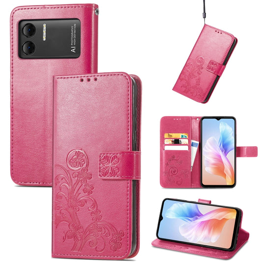 For DOOGEE X98 Pro / X98 Four-leaf Clasp Embossed Buckle Leather Phone Case(Rose Red) - Doogee Cases by PMC Jewellery | Online Shopping South Africa | PMC Jewellery | Buy Now Pay Later Mobicred