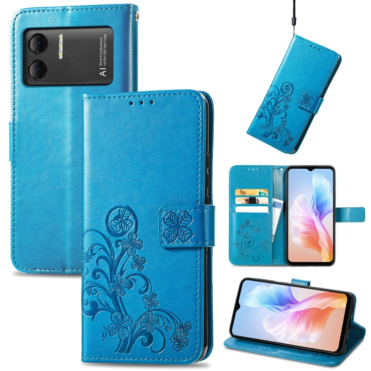For DOOGEE X98 Pro / X98 Four-leaf Clasp Embossed Buckle Leather Phone Case(Blue) - Doogee Cases by PMC TechLife | Online Shopping South Africa | PMC TechLife | Buy Now Pay Later Mobicred