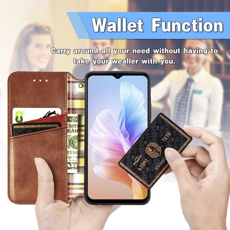 For DOOGEE X98 Pro / X98 Cubic Grid Pressed Magnetic Leather Phone Case(Brown) - Doogee Cases by PMC Jewellery | Online Shopping South Africa | PMC Jewellery | Buy Now Pay Later Mobicred