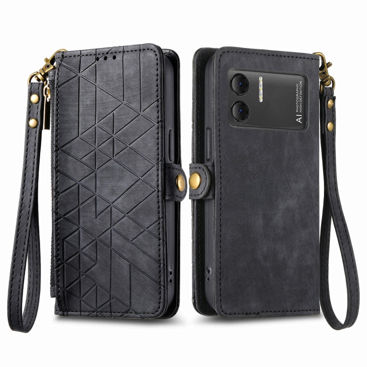 For DOOGEE X98 Pro / X98 Geometric Zipper Wallet Side Buckle Leather Phone Case(Black) - Doogee Cases by PMC Jewellery | Online Shopping South Africa | PMC Jewellery | Buy Now Pay Later Mobicred