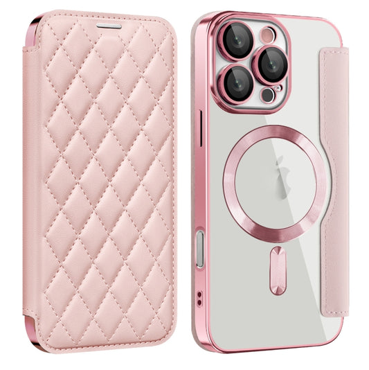 For iPhone 16 Pro Shield Magsafe RFID Anti-theft Rhombus Leather Phone Case(Pink) - iPhone 16 Pro Cases by PMC Jewellery | Online Shopping South Africa | PMC Jewellery | Buy Now Pay Later Mobicred