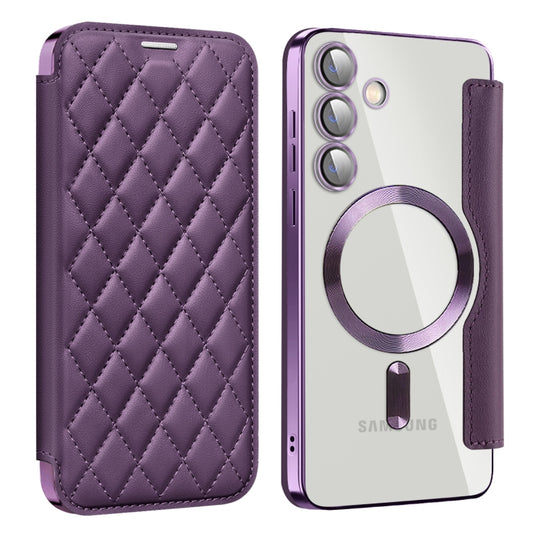 For Samsung Galaxy S25+ 5G Shield MagSafe RFID Anti-theft Rhombus Leather Phone Case(Purple) - Galaxy S25+ 5G Cases by PMC Jewellery | Online Shopping South Africa | PMC Jewellery | Buy Now Pay Later Mobicred