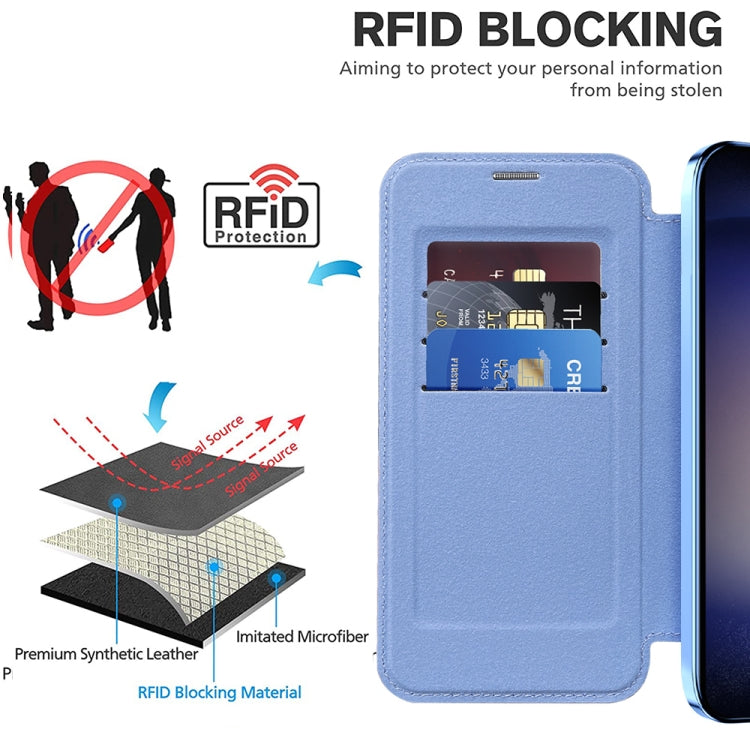 For Samsung Galaxy S25+ 5G Shield MagSafe RFID Anti-theft Rhombus Leather Phone Case(Blue) - Galaxy S25+ 5G Cases by PMC Jewellery | Online Shopping South Africa | PMC Jewellery | Buy Now Pay Later Mobicred