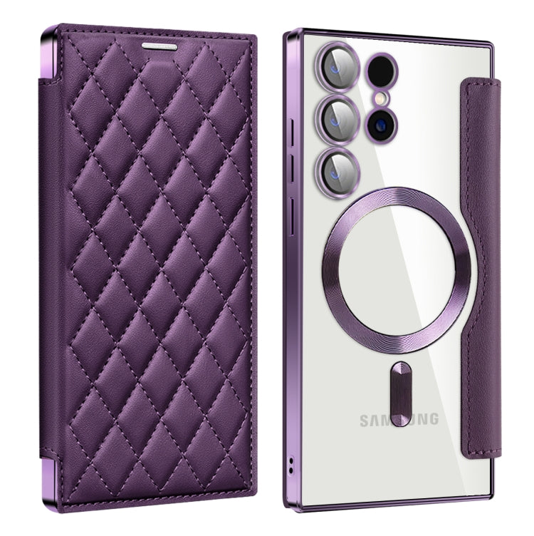 For Samsung Galaxy S25 Ultra 5G Shield MagSafe RFID Anti-theft Rhombus Leather Phone Case(Purple) - Galaxy S25 Ultra 5G Cases by PMC Jewellery | Online Shopping South Africa | PMC Jewellery | Buy Now Pay Later Mobicred