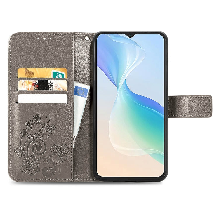 For Blackview Oscal C30 Pro Four-leaf Clasp Embossed Buckle Leather Phone Case(Gray) - More Brand by PMC Jewellery | Online Shopping South Africa | PMC Jewellery