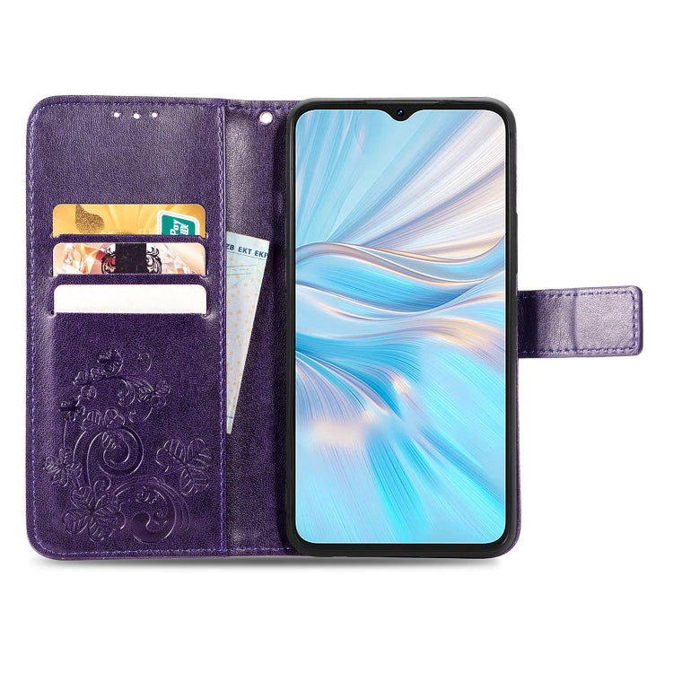 For Blackview Oscal C70 Four-leaf Clasp Embossed Buckle Leather Phone Case(Purple) - More Brand by PMC Jewellery | Online Shopping South Africa | PMC Jewellery