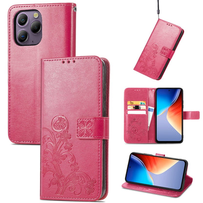 For Blackview A96 Four-leaf Clasp Embossed Buckle Leather Phone Case(Magenta) - More Brand by PMC Jewellery | Online Shopping South Africa | PMC Jewellery