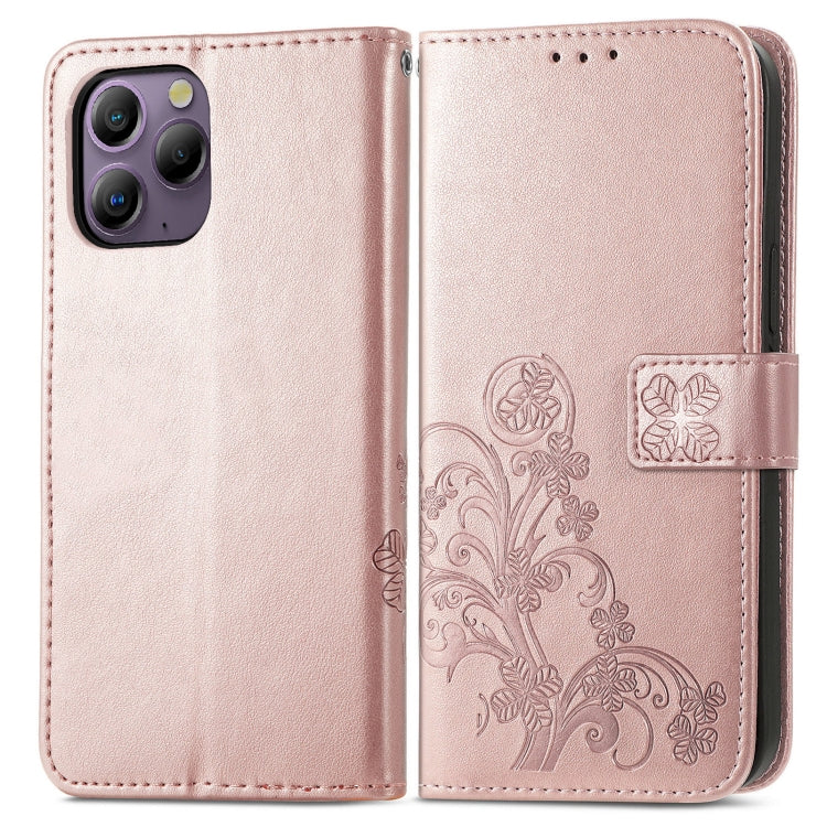 For Blackview A96 Four-leaf Clasp Embossed Buckle Leather Phone Case(Rose Gold) - More Brand by PMC Jewellery | Online Shopping South Africa | PMC Jewellery