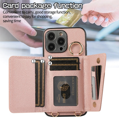 For iPhone 15 Crossbody Ring Wallet Leather Back Cover Phone Case(Pink) - iPhone 15 Cases by PMC Jewellery | Online Shopping South Africa | PMC Jewellery