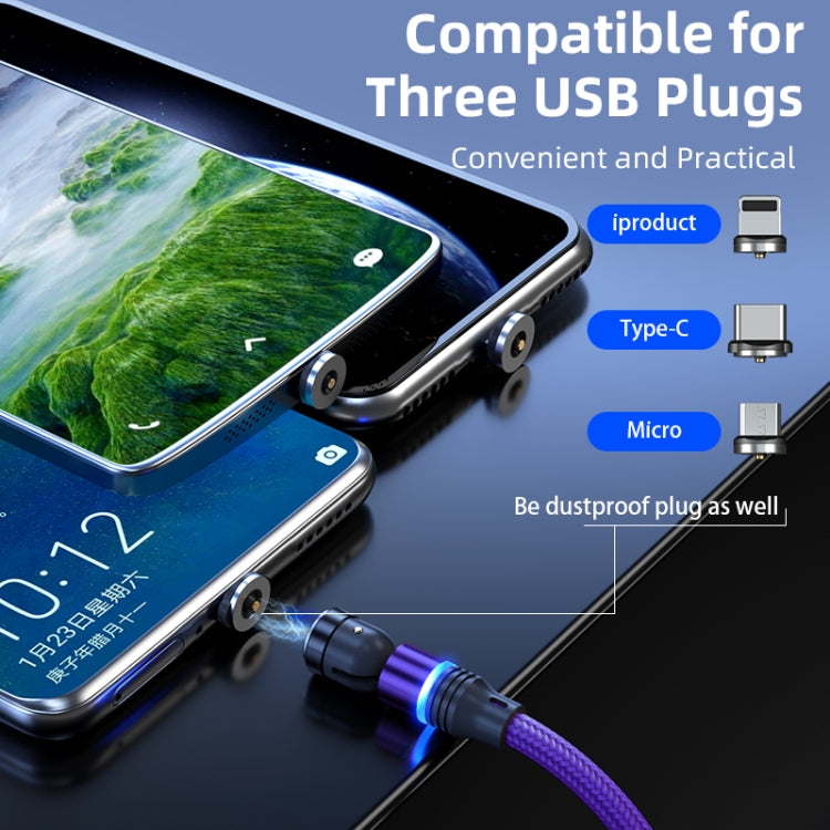 ENKAY 3 in 1 2.4A USB to Type-C / 8 Pin / Micro USB Magnetic 540 Degrees Rotating Charging Cable, Length:2m(Purplele) - Charging Cable & Head by ENKAY | Online Shopping South Africa | PMC Jewellery | Buy Now Pay Later Mobicred