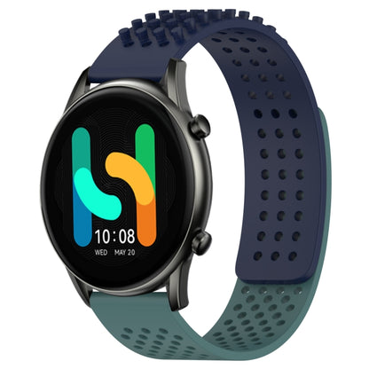 For Xiaomi Haylou RT2 LS10 22mm Holes Breathable 3D Dots Silicone Watch Band(Midnight Blue+Olive Green) - Watch Bands by PMC Jewellery | Online Shopping South Africa | PMC Jewellery