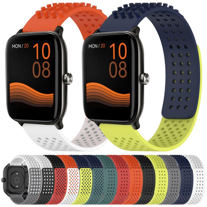 For Xiaomi Haylou RT LS05S 22mm Holes Breathable 3D Dots Silicone Watch Band(Midnight Blue+Lime Green) - Watch Bands by PMC Jewellery | Online Shopping South Africa | PMC Jewellery