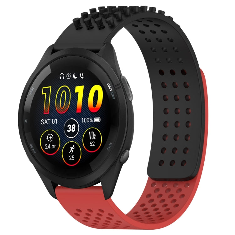 For Garmin Forerunner 265 22mm Holes Breathable 3D Dots Silicone Watch Band(Black+Red) - Watch Bands by PMC Jewellery | Online Shopping South Africa | PMC Jewellery