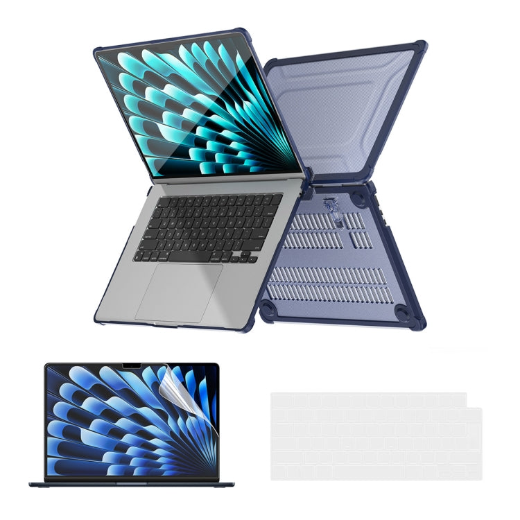For MacBook Air 15.3 A2941/M3 2024 A3114 ENKAY Hat-Prince 3 in 1 Protective Bracket Case Cover Hard Shell with TPU Keyboard Film / PET Screen Protector, Version:EU(Dark Blue) - free shipping - PMC TechLife - Order now!