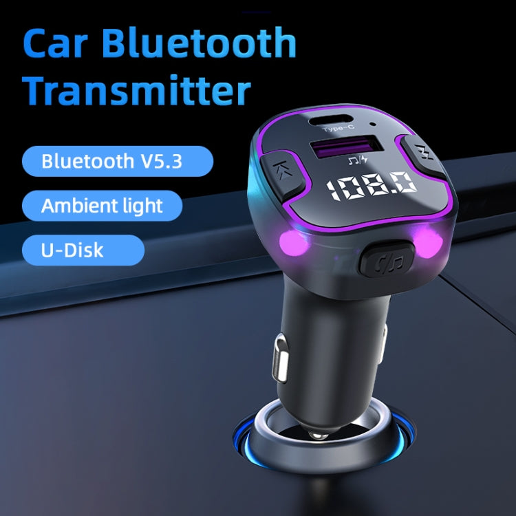 C49 With Type-C+USB Port FM Transmitter Car Bluetooth Adapter Ambient Light MP3 Music Player - Bluetooth Car Kits by PMC Jewellery | Online Shopping South Africa | PMC Jewellery | Buy Now Pay Later Mobicred