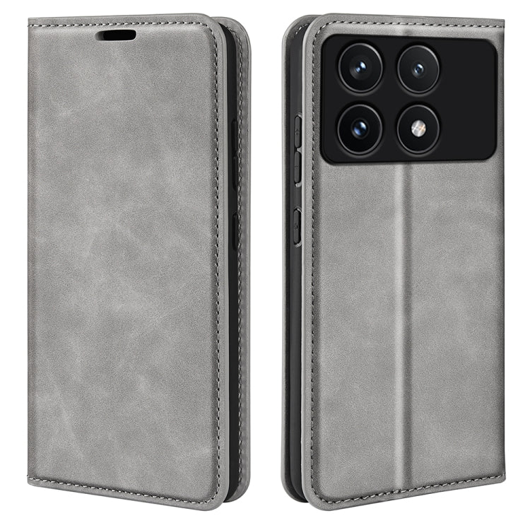 For Xiaomi Redmi K70 Retro-skin Magnetic Suction Leather Phone Case(Grey) - K70 Cases by PMC Jewellery | Online Shopping South Africa | PMC Jewellery | Buy Now Pay Later Mobicred