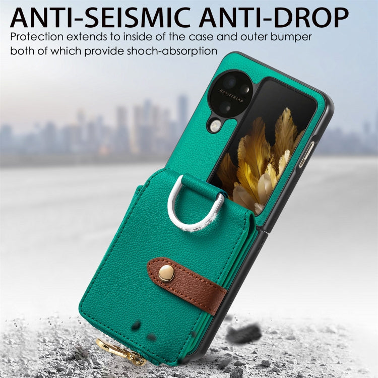 For OPPO Find N3 Flip Vertical Flip Zipper Wallet Ring Leather Phone Case(Green) - Find N3 Flip Cases by PMC TechLife | Online Shopping South Africa | PMC TechLife | Buy Now Pay Later Mobicred