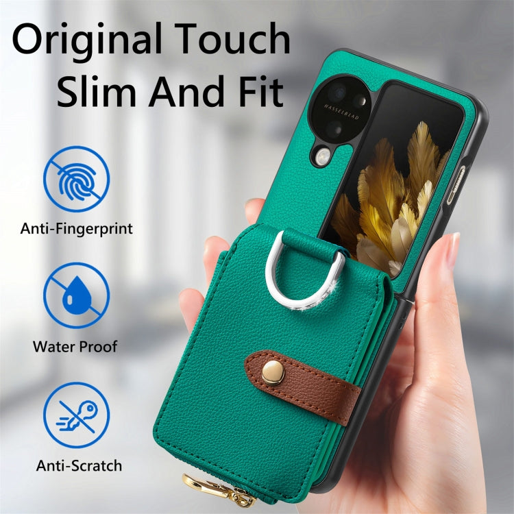 For OPPO Find N3 Flip Vertical Flip Zipper Wallet Ring Leather Phone Case(Green) - Find N3 Flip Cases by PMC TechLife | Online Shopping South Africa | PMC TechLife | Buy Now Pay Later Mobicred