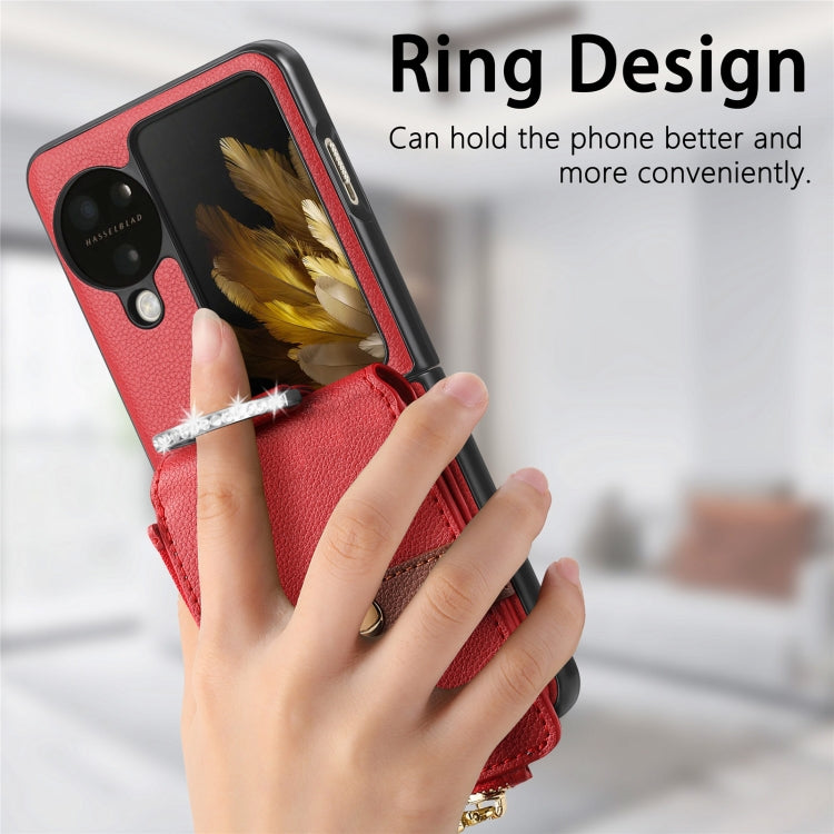 For OPPO Find N3 Flip Vertical Flip Zipper Wallet Ring Leather Phone Case(Red) - Find N3 Flip Cases by PMC TechLife | Online Shopping South Africa | PMC TechLife