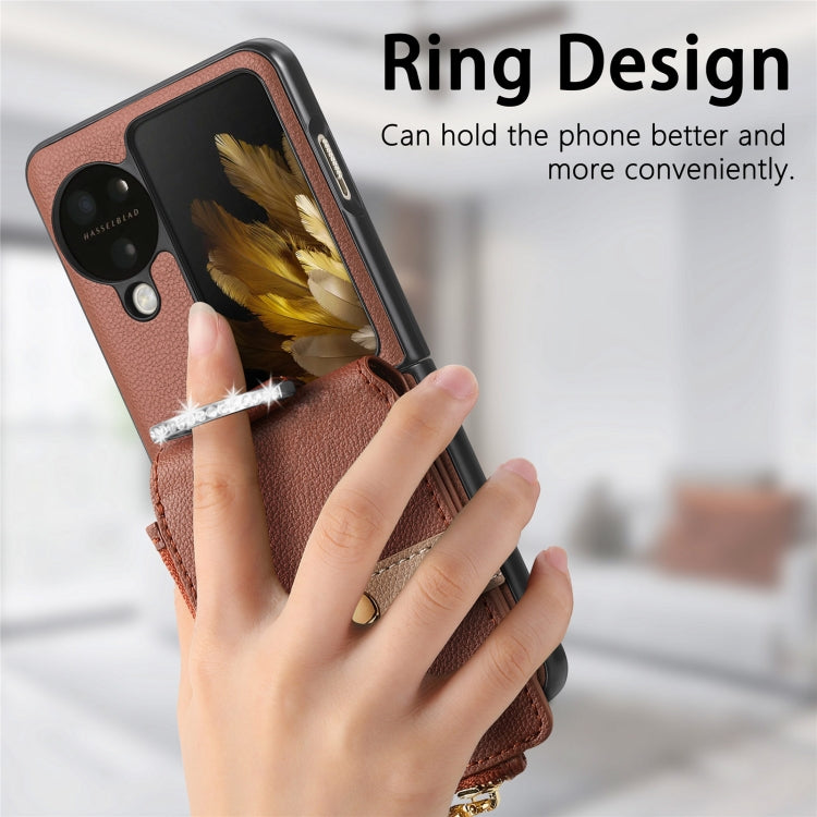For OPPO Find N3 Flip Vertical Flip Zipper Wallet Ring Leather Phone Case(Brown) - Find N3 Flip Cases by PMC TechLife | Online Shopping South Africa | PMC TechLife