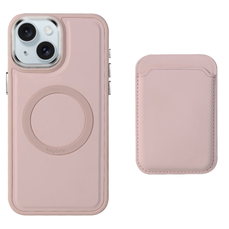 For iPhone 15 Imitation Liquid Skin Feel Plating Magsafe Card Bag Phone Case(Pink) - iPhone 15 Cases by PMC Jewellery | Online Shopping South Africa | PMC Jewellery