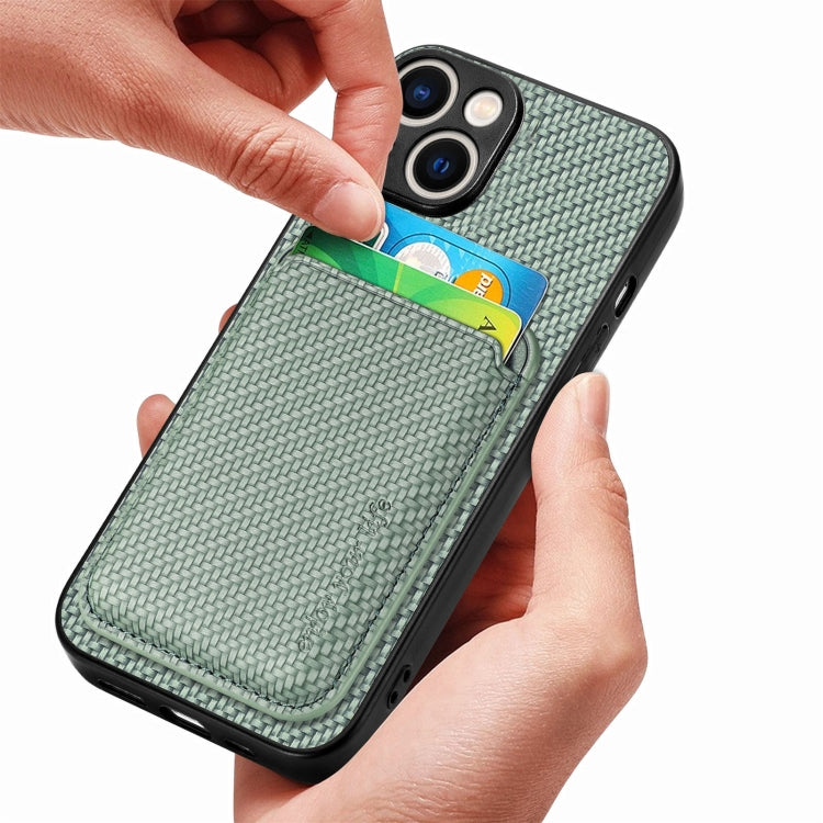 For iPhone 15 Carbon Fiber Leather Card Magsafe Phone Case(Green) - iPhone 15 Cases by PMC Jewellery | Online Shopping South Africa | PMC Jewellery