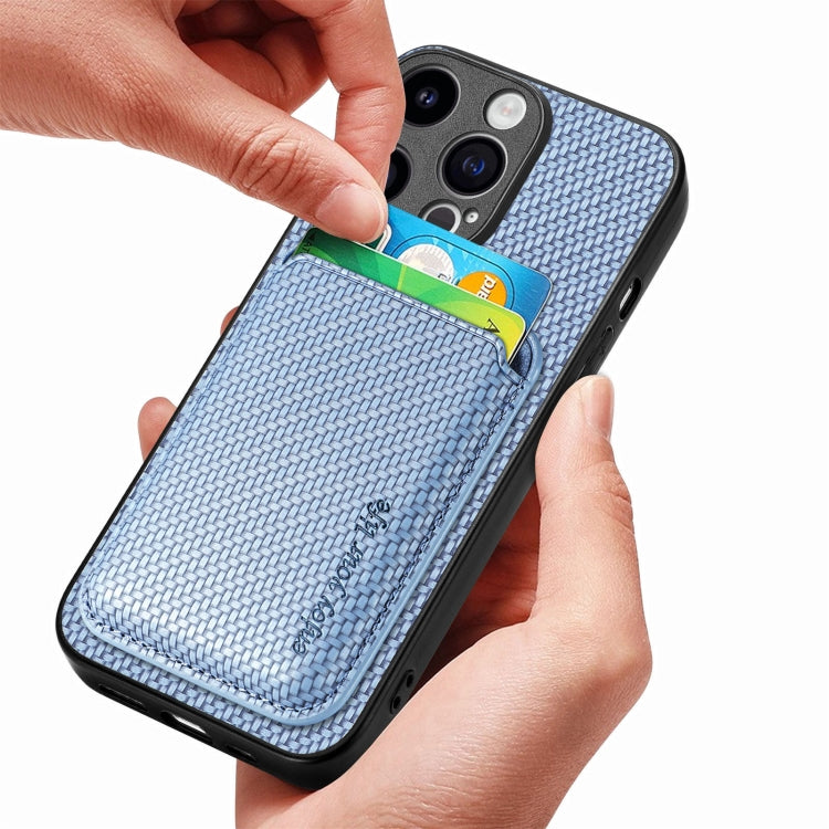 For iPhone 15 Pro Carbon Fiber Leather Card Magsafe Phone Case(Blue) - iPhone 15 Pro Cases by PMC TechLife | Online Shopping South Africa | PMC TechLife
