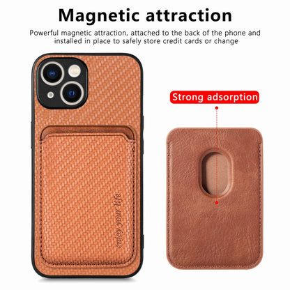 For iPhone 15 Plus Carbon Fiber Leather Card Magsafe Phone Case(Brown) - iPhone 15 Plus Cases by PMC Jewellery | Online Shopping South Africa | PMC Jewellery