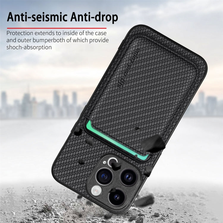 For iPhone 15 Pro Max Carbon Fiber Leather Card Magsafe Phone Case(Black) - iPhone 15 Pro Max Cases by PMC TechLife | Online Shopping South Africa | PMC TechLife
