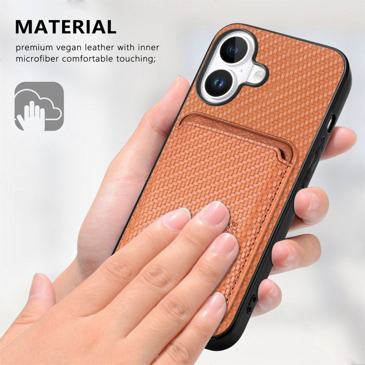 For iPhone 16 Plus Carbon Fiber Leather Card Magsafe Phone Case(Brown) - iPhone 16 Plus Cases by PMC Jewellery | Online Shopping South Africa | PMC Jewellery | Buy Now Pay Later Mobicred