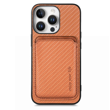 For iPhone 16 Pro Carbon Fiber Leather Card Magsafe Phone Case(Brown) - iPhone 16 Pro Cases by PMC Jewellery | Online Shopping South Africa | PMC Jewellery | Buy Now Pay Later Mobicred