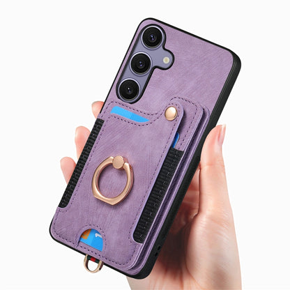 For Samsung Galaxy S25+ 5G Retro Skin-feel Ring Multi-card Wallet Phone Case(Purple) - Galaxy S25+ 5G Cases by PMC Jewellery | Online Shopping South Africa | PMC Jewellery | Buy Now Pay Later Mobicred