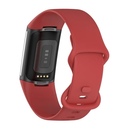 For Fitbit Charge 6 Solid Color Butterfly Buckle Silicone Watch Band, Size:L Size(Red) - Watch Bands by PMC Jewellery | Online Shopping South Africa | PMC Jewellery | Buy Now Pay Later Mobicred