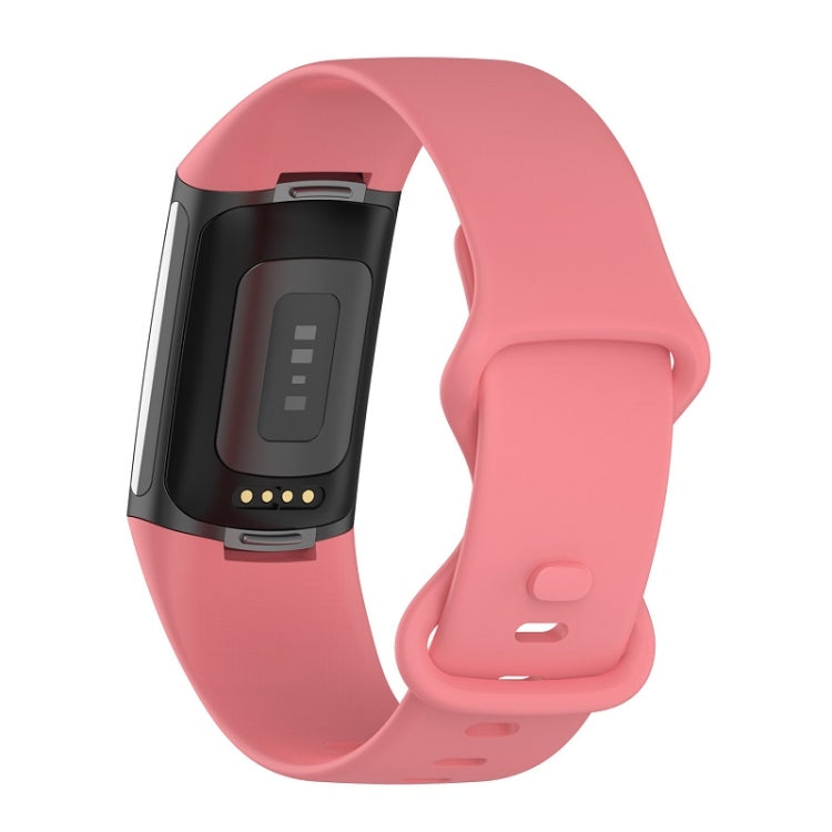 For Fitbit Charge 6 Solid Color Butterfly Buckle Silicone Watch Band, Size:L Size(Pink) - Watch Bands by PMC Jewellery | Online Shopping South Africa | PMC Jewellery | Buy Now Pay Later Mobicred