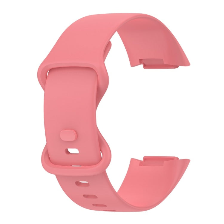 For Fitbit Charge 6 Solid Color Butterfly Buckle Silicone Watch Band, Size:L Size(Pink) - Watch Bands by PMC Jewellery | Online Shopping South Africa | PMC Jewellery | Buy Now Pay Later Mobicred