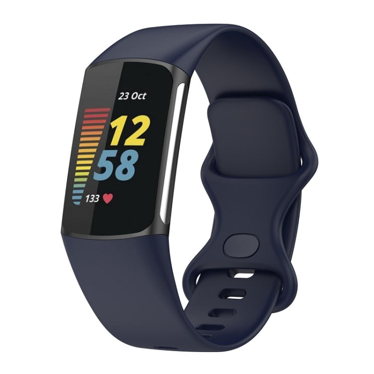 For Fitbit Charge 6 Solid Color Butterfly Buckle Silicone Watch Band, Size:S Size(Dark Blue) - Watch Bands by PMC TechLife | Online Shopping South Africa | PMC TechLife | Buy Now Pay Later Mobicred
