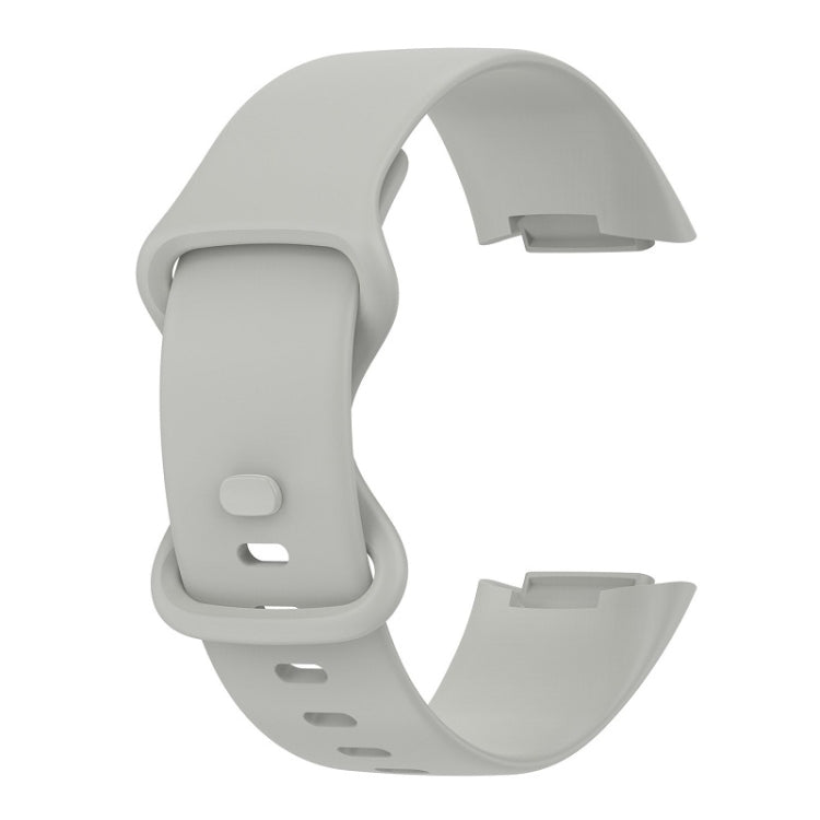 For Fitbit Charge 6 Solid Color Butterfly Buckle Silicone Watch Band, Size:S Size(Gray) - Watch Bands by PMC Jewellery | Online Shopping South Africa | PMC Jewellery | Buy Now Pay Later Mobicred