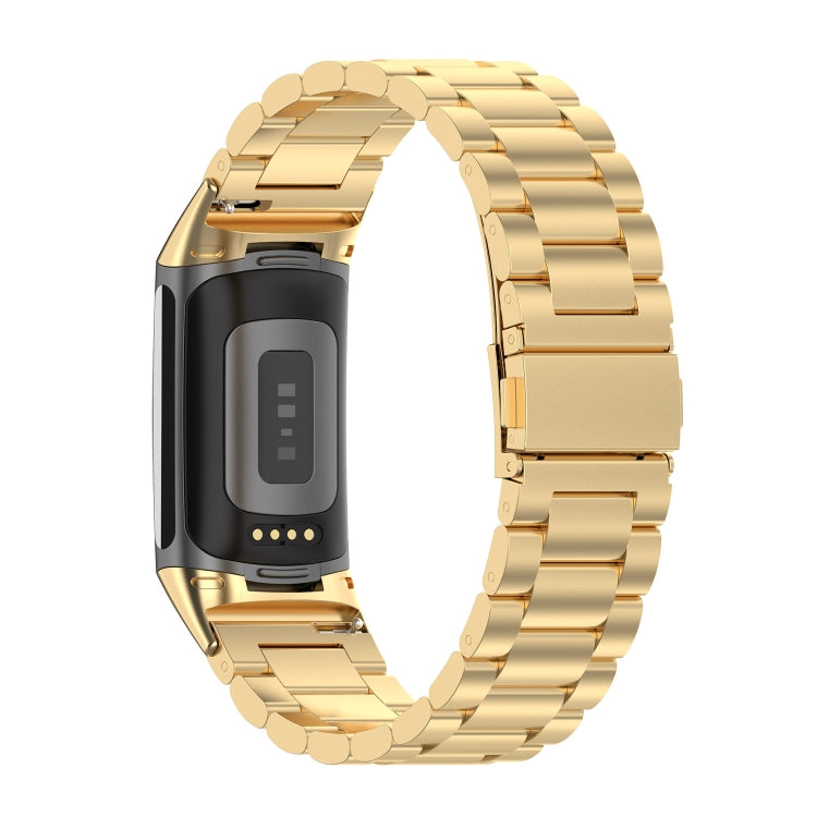 For Fitbit Charge 6 Three Beads Stainless Steel Metal Watch Band(Gold) - Watch Bands by PMC Jewellery | Online Shopping South Africa | PMC Jewellery | Buy Now Pay Later Mobicred